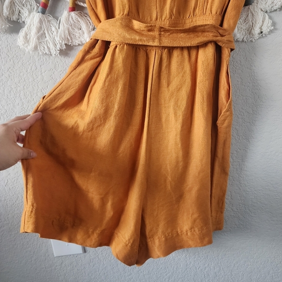 Anthropologie Maeve Luana Linen Blend Belted Yellow Romper Lagenlook Coastal 6 - Picture 8 of 12